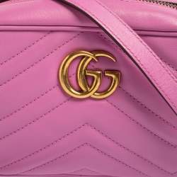 مملوكة مسبقًا Gucci Pink Matelassé Leather Mini GG Marmont Crossbody Bag