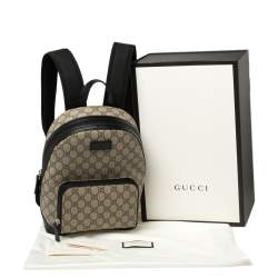 Pre Owned Gucci Beige/Black GG Supreme Canvas and Leather Small Eden Backpack