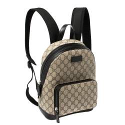Pre Owned Gucci Beige/Black GG Supreme Canvas and Leather Small Eden Backpack