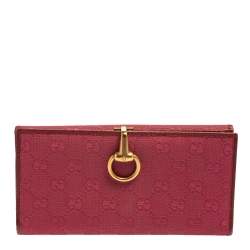 Gucci Fuchsia GG Canvas and Leather Horsebit Clasp Continental Wallet