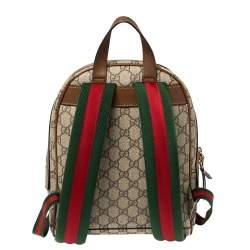 Pre Owned Gucci Beige/Brown Bee Embroidered GG Supreme Canvas and Leather Small Day Backpack