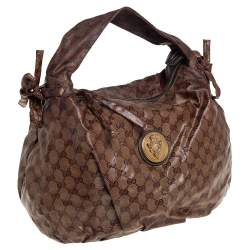 Pre Owned Gucci Beige GG Crystal Canvas Hysteria Hobo