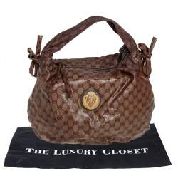 Pre Owned Gucci Beige GG Crystal Canvas Hysteria Hobo