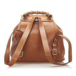 مملوكة مسبقًا Gucci Brown Calf Leather Bamboo Drawstring Backpack