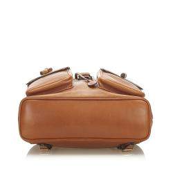 مملوكة مسبقًا Gucci Brown Calf Leather Bamboo Drawstring Backpack