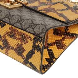 مملوكة مسبقًا حقيبة كتف غوتشي جلد ثعبان وكانفاس جي جي سوبريم أصفر/بيج قفل متوسطة