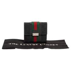 Gucci Black GG Canvas and Leather Trim Web Compact Wallet