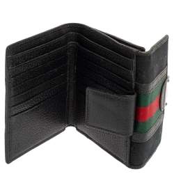 Gucci Black GG Canvas and Leather Trim Web Compact Wallet