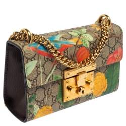 Pre Owned Gucci Multicolor Tian GG Supreme Canvas and  Leather Small Padlock Shoulder Bag