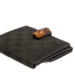 Gucci Black GG Canvas and Leather Bamboo Bar Compact Wallet