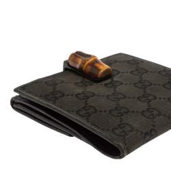 Gucci Black GG Canvas and Leather Bamboo Bar Compact Wallet