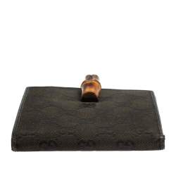 Gucci Black GG Canvas and Leather Bamboo Bar Compact Wallet