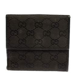 Gucci Black GG Canvas and Leather Bamboo Bar Compact Wallet