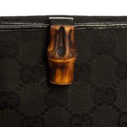Gucci Black GG Canvas and Leather Bamboo Bar Compact Wallet