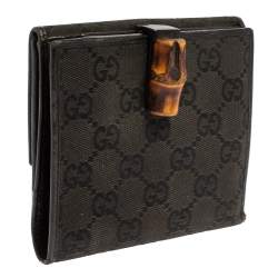 Gucci Black GG Canvas and Leather Bamboo Bar Compact Wallet