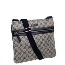 Pre Owned Gucci Beige/Blue GG Supreme Canvas Flat Messenger Bag