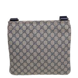Pre Owned Gucci Beige/Blue GG Supreme Canvas Flat Messenger Bag