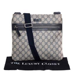 Pre Owned Gucci Beige/Blue GG Supreme Canvas Flat Messenger Bag