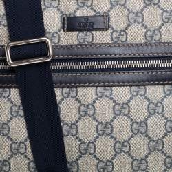 Pre Owned Gucci Beige/Blue GG Supreme Canvas Flat Messenger Bag