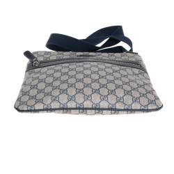 Pre Owned Gucci Beige/Blue GG Supreme Canvas Flat Messenger Bag