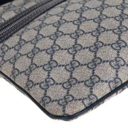 Pre Owned Gucci Beige/Blue GG Supreme Canvas Flat Messenger Bag