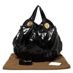 Pre Owned Gucci Black Patent Leather Large Hysteria Hobo