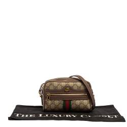 Pre Owned Gucci Beige/Ebony GG Supreme Canvas and Leather Mini Ophidia Crossbody Bag