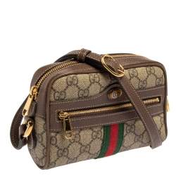 Pre Owned Gucci Beige/Ebony GG Supreme Canvas and Leather Mini Ophidia Crossbody Bag