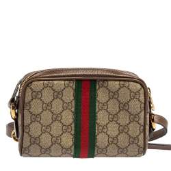 Pre Owned Gucci Beige/Ebony GG Supreme Canvas and Leather Mini Ophidia Crossbody Bag