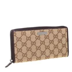 مملوكة مسبقًا محفظة غوتشي جلد وكانفاس جي جي عاجي/بيج بسحاب محيط
