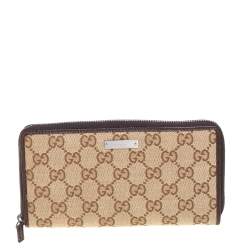مملوكة مسبقًا محفظة غوتشي جلد وكانفاس جي جي عاجي/بيج بسحاب محيط