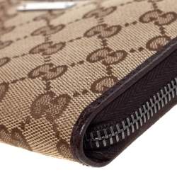 مملوكة مسبقًا محفظة غوتشي جلد وكانفاس جي جي عاجي/بيج بسحاب محيط