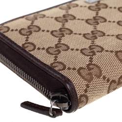 مملوكة مسبقًا محفظة غوتشي جلد وكانفاس جي جي عاجي/بيج بسحاب محيط