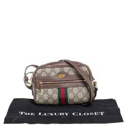 Pre Owned Gucci Beige/Ebony GG Supreme Canvas and Leather Mini Ophidia Crossbody Bag