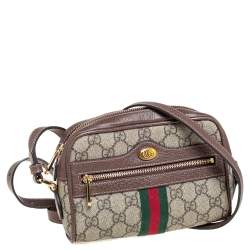 Pre Owned Gucci Beige/Ebony GG Supreme Canvas and Leather Mini Ophidia Crossbody Bag
