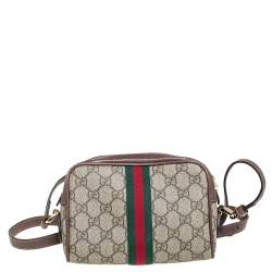 Pre Owned Gucci Beige/Ebony GG Supreme Canvas and Leather Mini Ophidia Crossbody Bag