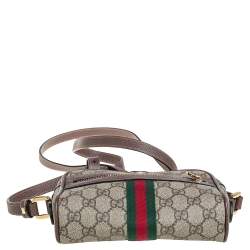 Pre Owned Gucci Beige/Ebony GG Supreme Canvas and Leather Mini Ophidia Crossbody Bag