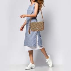 Pre Owned Gucci Beige/Brown GG Canvas and Leather Medium Marrakech Tassel Messenger Bag