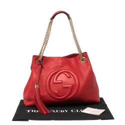 Pre Owned Gucci Red Leather Medium Soho Tote