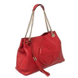 Pre Owned Gucci Red Leather Medium Soho Tote