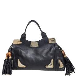 Pre Owned حقيبة غوتشي يد علوية ريس جلد أسود