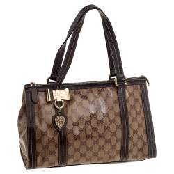 Gucci Ebony/Beige GG Crystal Canvas and Leather Duchessa Tote