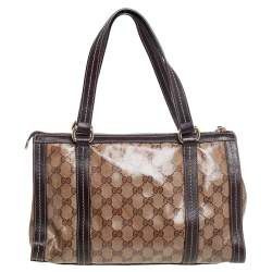 Gucci Ebony/Beige GG Crystal Canvas and Leather Duchessa Tote