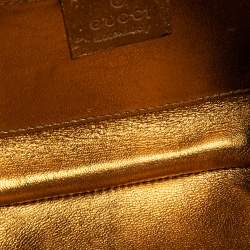 Pre Owned حقيبة غوتشى إطار صغير خرز جى جى ذهبى ميتالك 