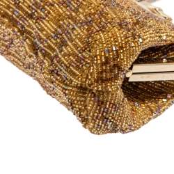 Pre Owned حقيبة غوتشى إطار صغير خرز جى جى ذهبى ميتالك 