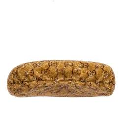 Pre Owned حقيبة غوتشى إطار صغير خرز جى جى ذهبى ميتالك 