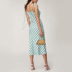 Pre Owned حقيبة غوتشى إطار صغير خرز جى جى ذهبى ميتالك 