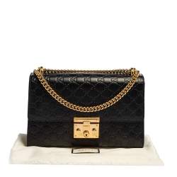 Pre Owned حقيبة كتف غوتشي بقفل جلد بنقوش غوتشيسيما أخضر متوسطة