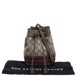 Pre Owned Gucci Beige/Ebony GG Supreme Canvas and Leather Mini Ophidia Bucket Bag 