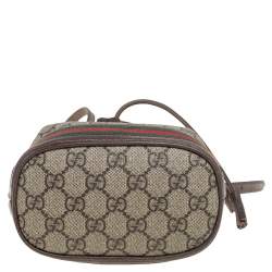 Pre Owned Gucci Beige/Ebony GG Supreme Canvas and Leather Mini Ophidia Bucket Bag 